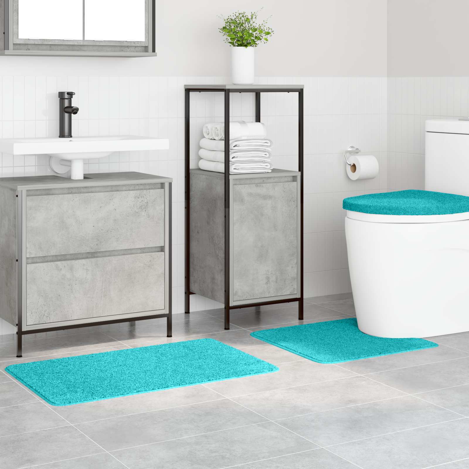 vidaXL Zestaw mat łazienkowych antypoślizgowych 3 pcs Turkusowy PP