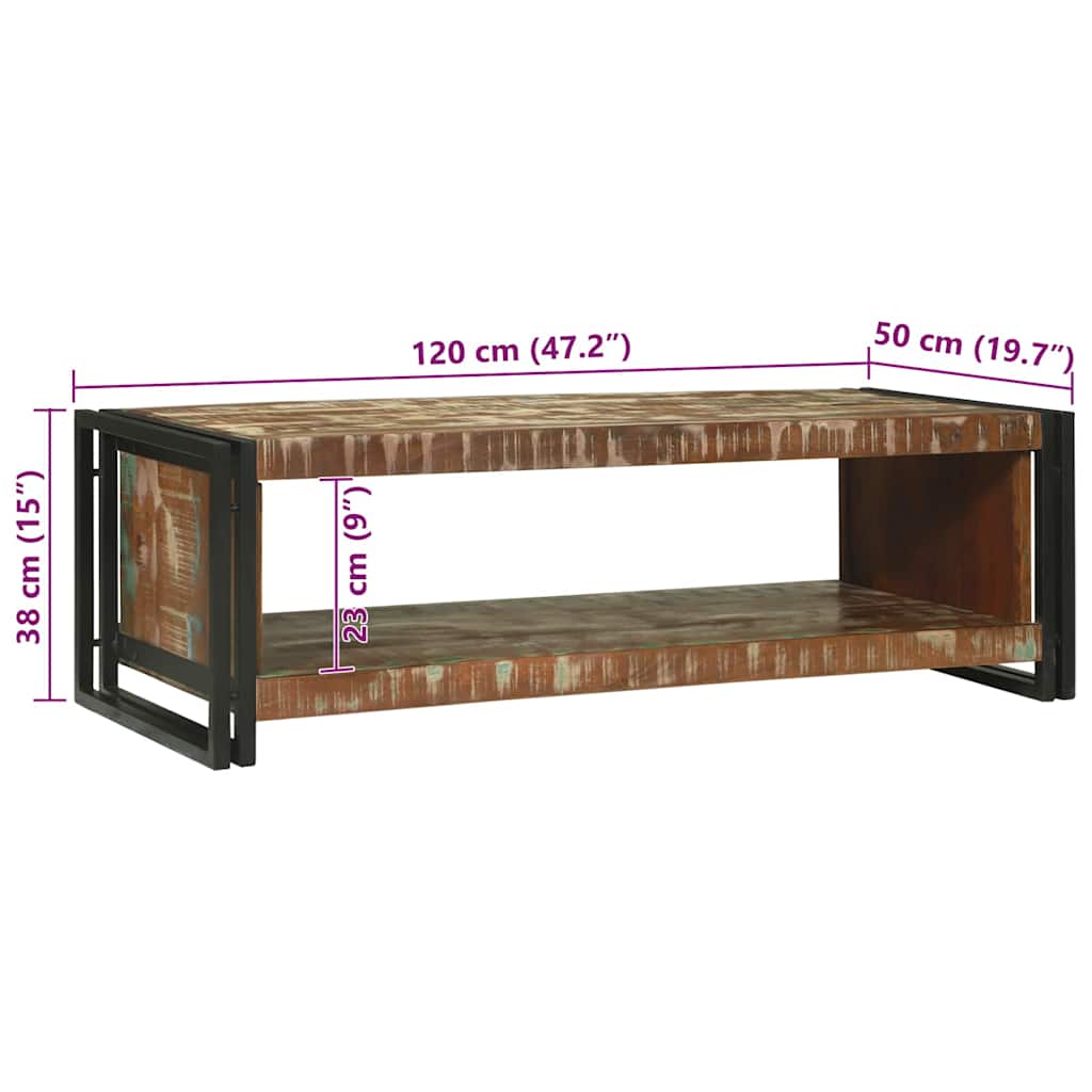 vidaXL Stolik kawowy 120 x 50 x 38 cm Lite Drewno Recyklingowe