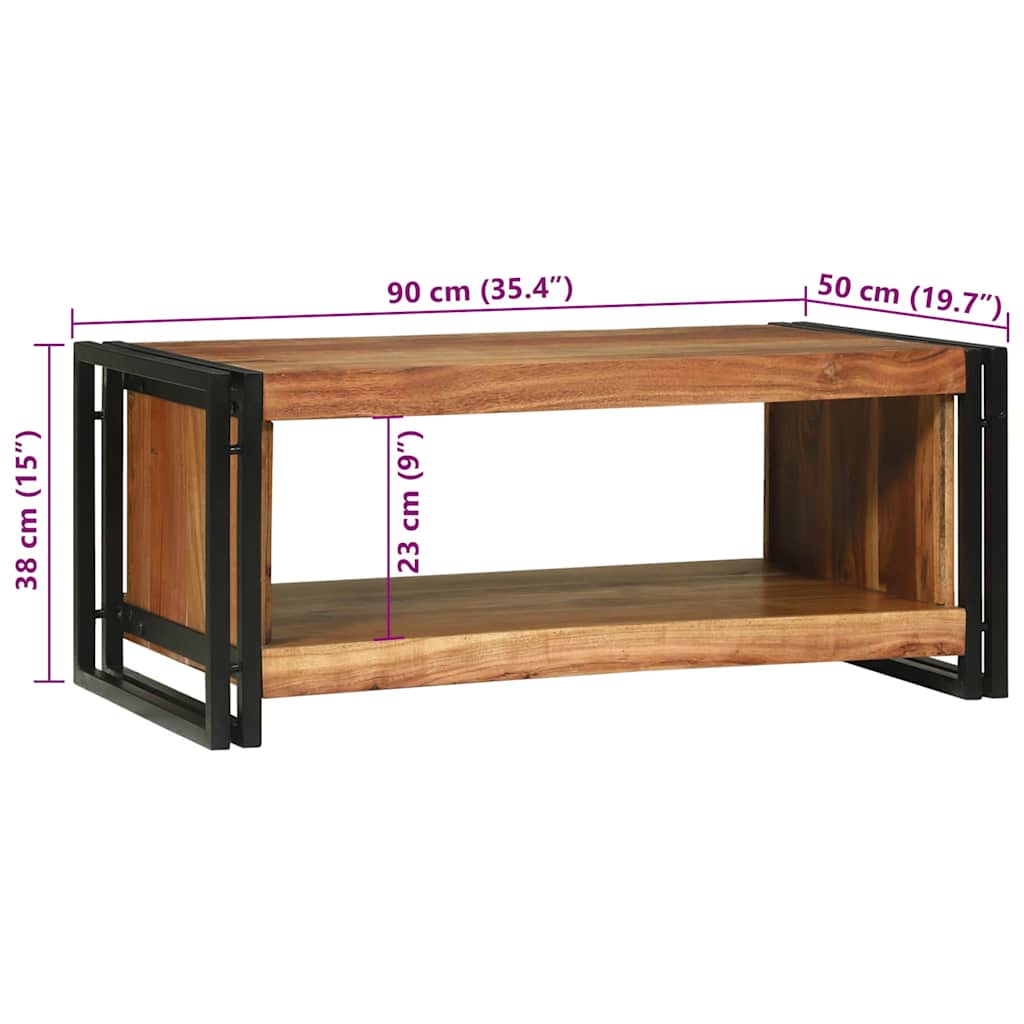 vidaXL Stolik kawowy Brązowy 90 x 50 x 38 cm Lite Drewno Akacji