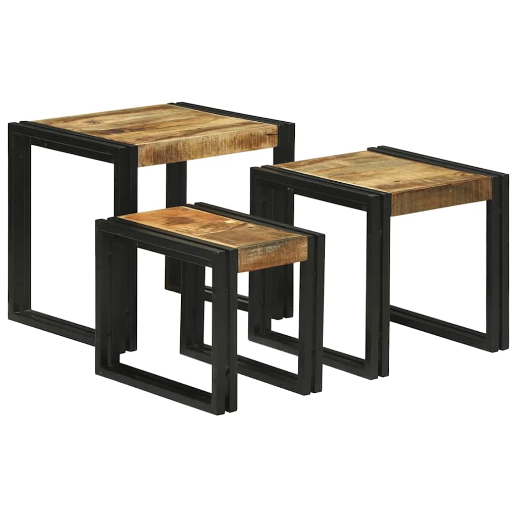 vidaXL Stolik Nesting 3 pcs Brązowy i czarny Lite drewno mango i metal