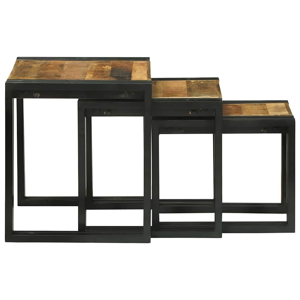 vidaXL Stolik Nesting 3 pcs Brązowy i czarny Lite drewno mango i metal