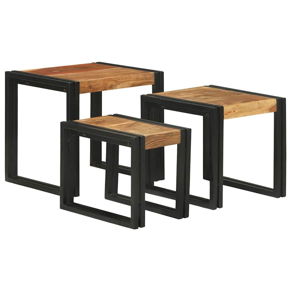vidaXL Stolik Nesting 3 pcs Lite drewno akacjowe i metal