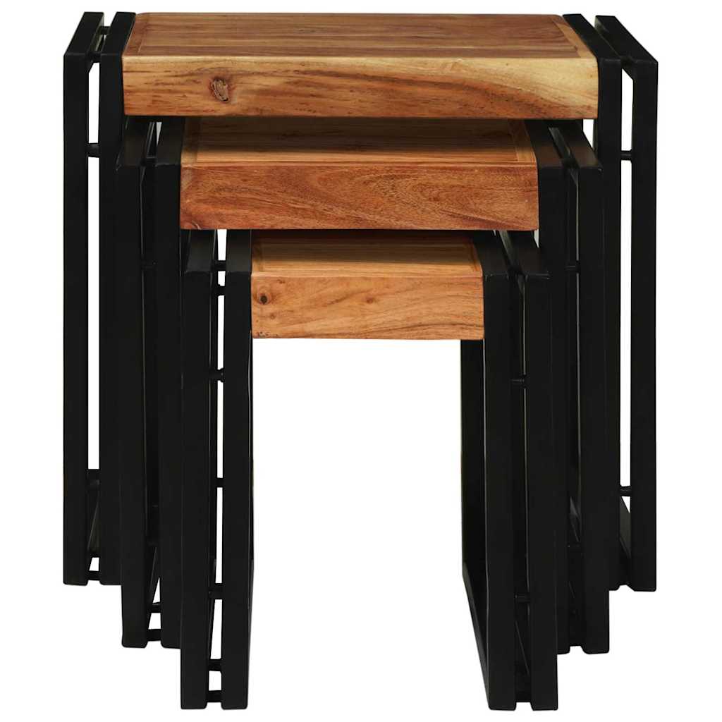 vidaXL Stolik Nesting 3 pcs Lite drewno akacjowe i metal