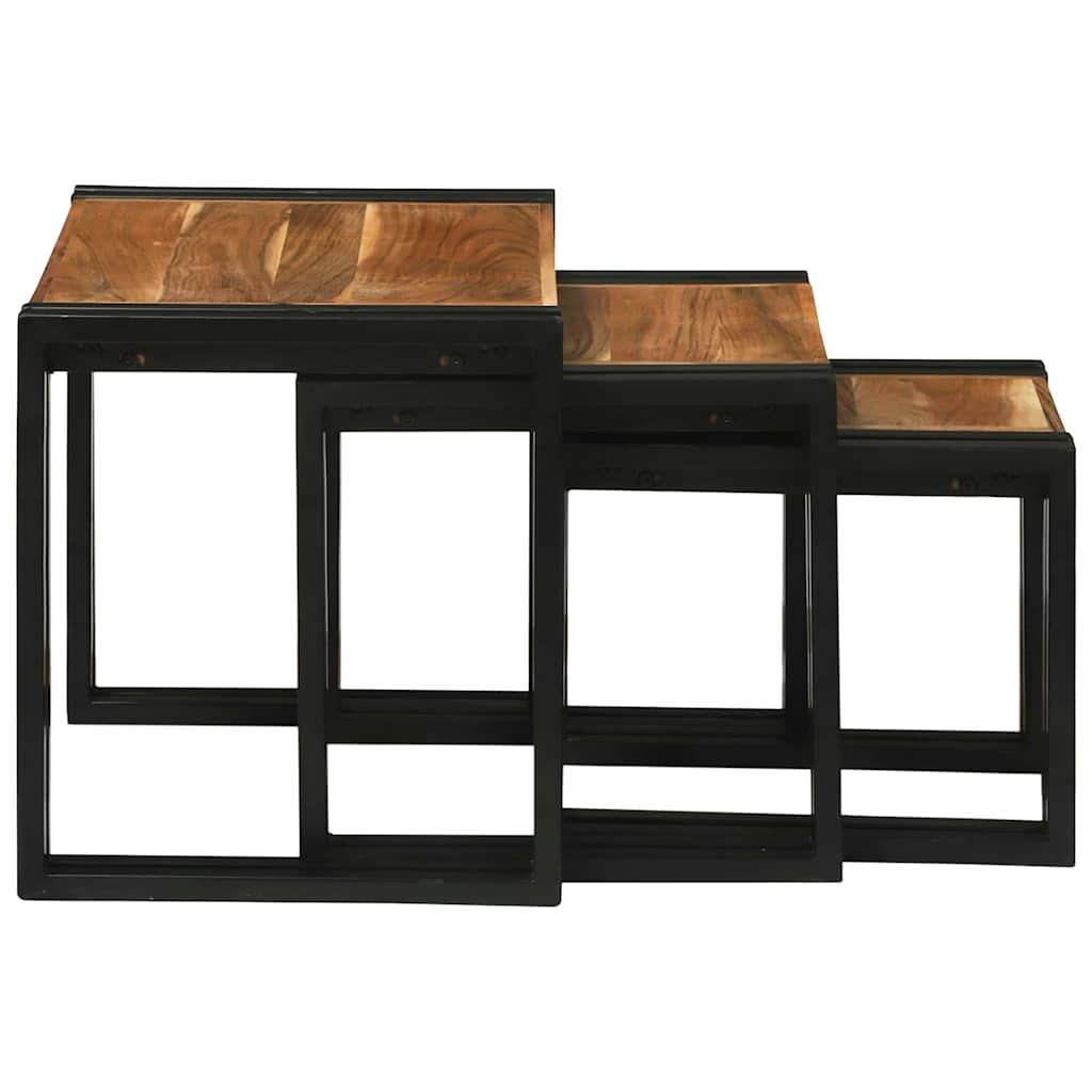 vidaXL Stolik Nesting 3 pcs Lite drewno akacjowe i metal
