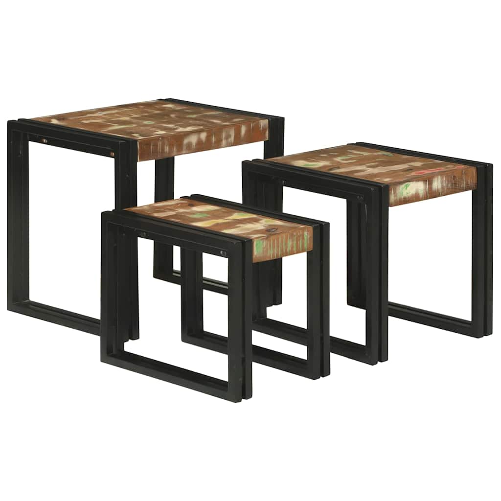 vidaXL Stolik Nesting 3 pcs Lite drewno odzyskane i metal