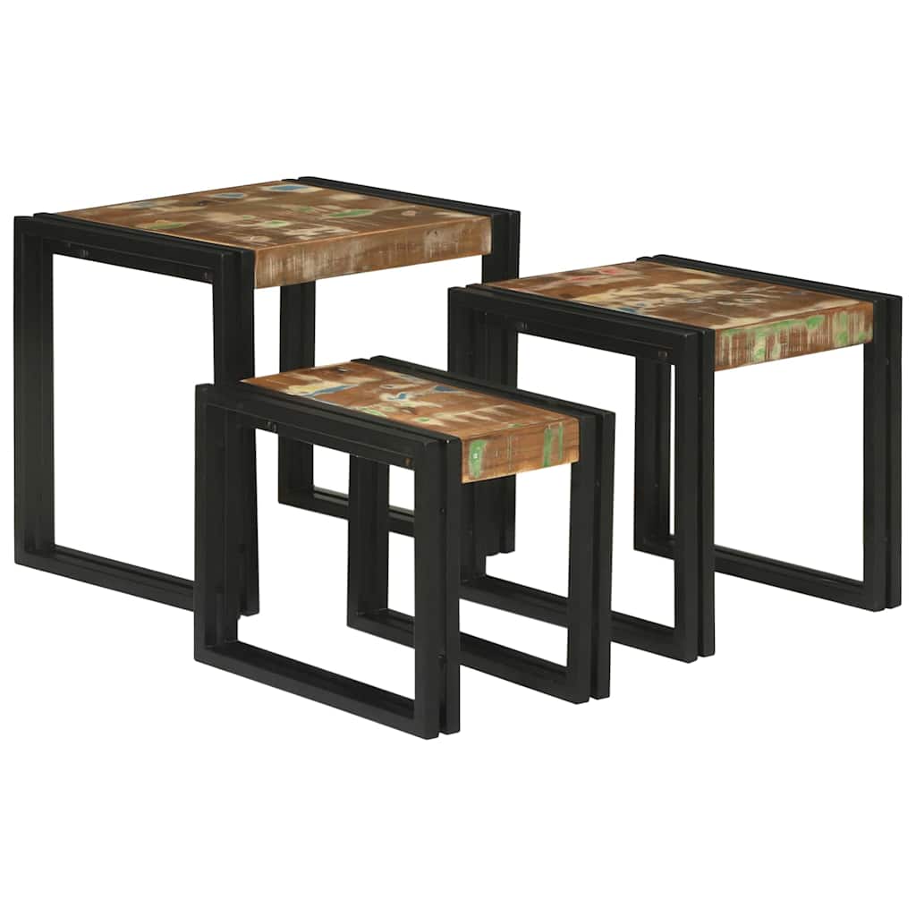 vidaXL Stolik Nesting 3 pcs Lite drewno odzyskane i metal