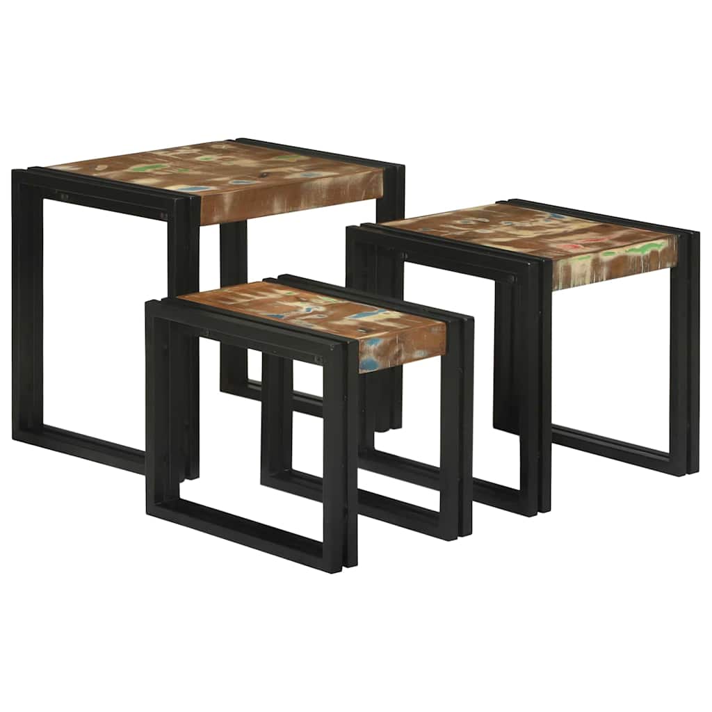 vidaXL Stolik Nesting 3 pcs Lite drewno odzyskane i metal