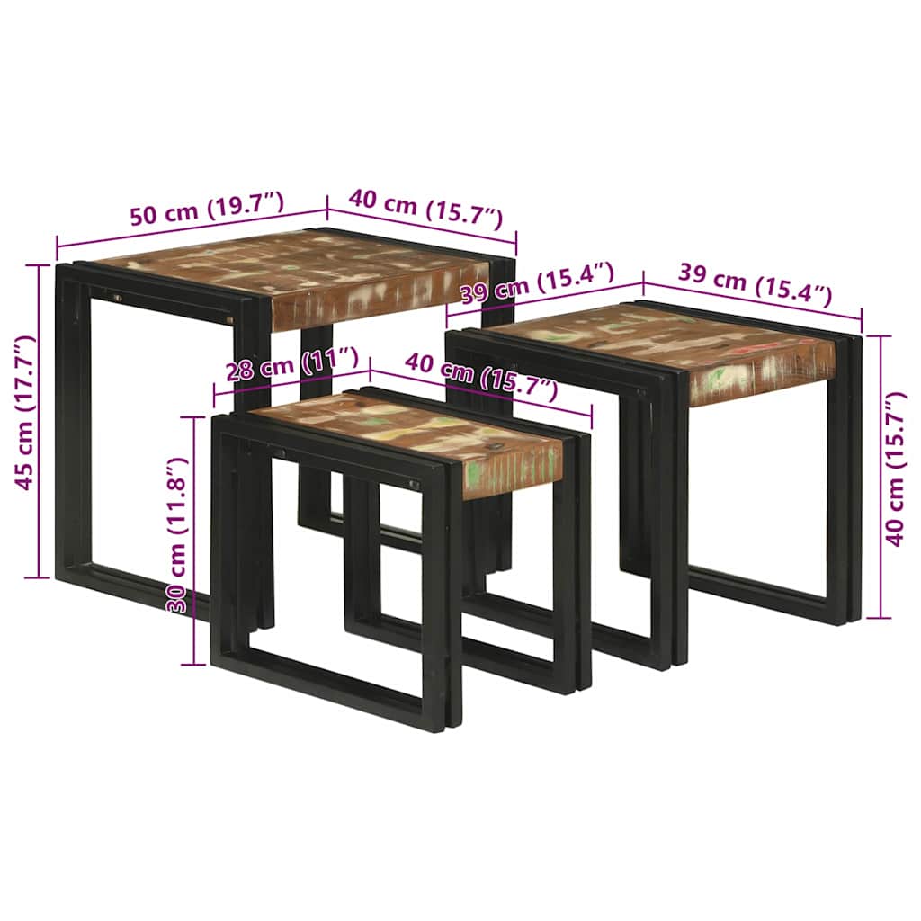 vidaXL Stolik Nesting 3 pcs Lite drewno odzyskane i metal