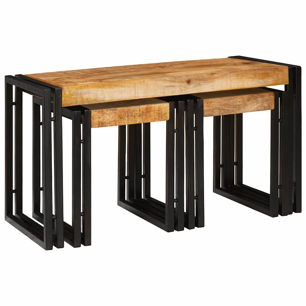 vidaXL Stolik Nesting 3 pcs Brązowy i czarny Lite drewno mango i metal