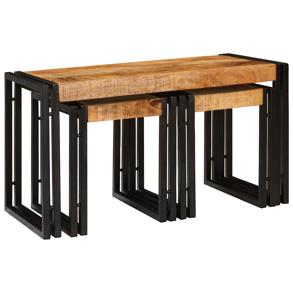 vidaXL Stolik Nesting 3 pcs Brązowy i czarny Lite drewno mango i metal