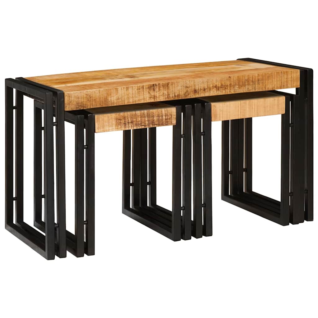 vidaXL Stolik Nesting 3 pcs Brązowy i czarny Lite drewno mango i metal