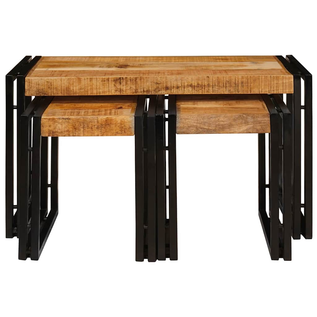 vidaXL Stolik Nesting 3 pcs Brązowy i czarny Lite drewno mango i metal