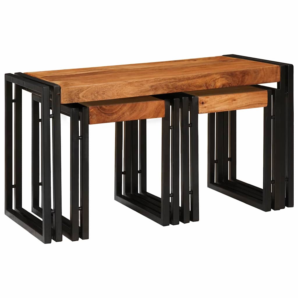 vidaXL Stolik Nesting 3 pcs Lite drewno akacjowe i metal