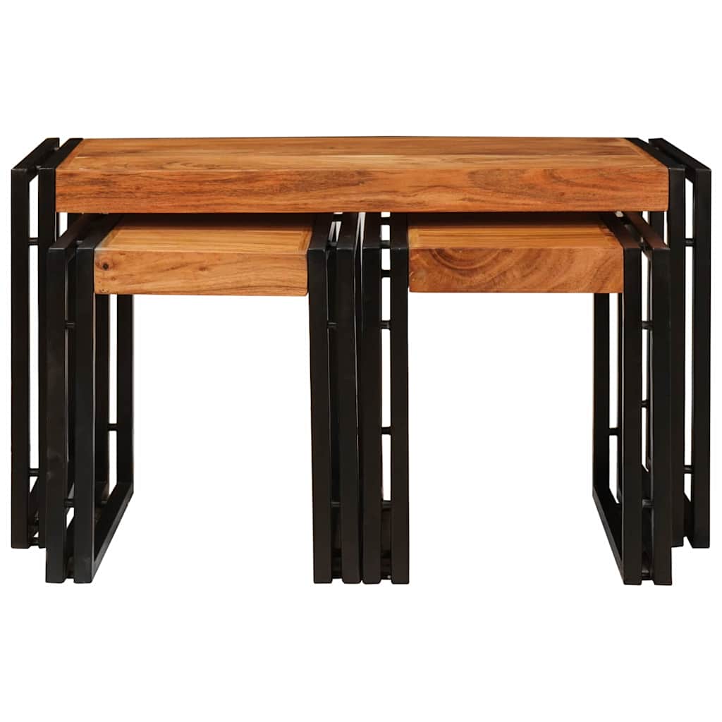 vidaXL Stolik Nesting 3 pcs Lite drewno akacjowe i metal
