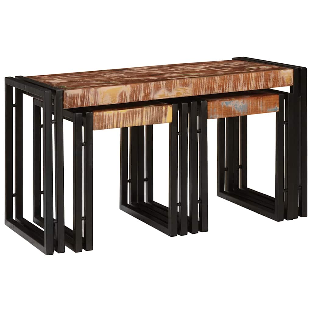 vidaXL Stolik Nesting 3 pcs Lite drewno odzyskane i metal