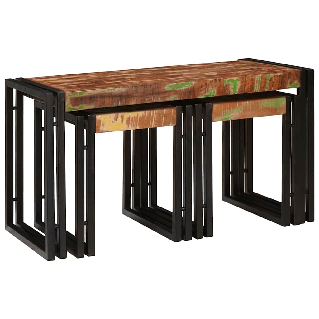 vidaXL Stolik Nesting 3 pcs Lite drewno odzyskane i metal
