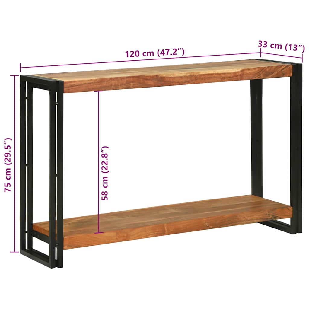 vidaXL Konsola z półką Brązowy 120 x 33 x 75 cm Lite Drewno Akacji