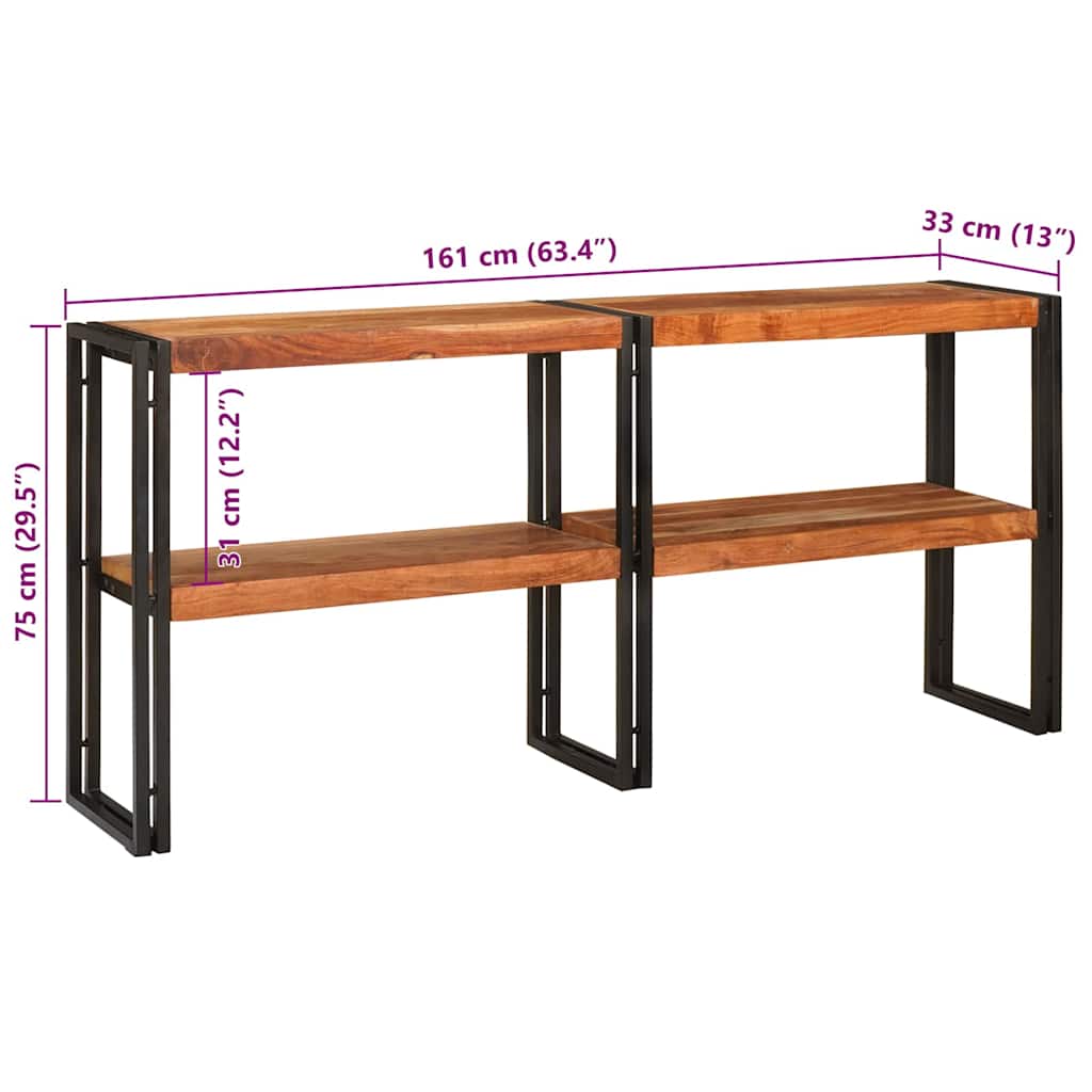vidaXL Konsola z półką Brązowy 160 x 33 x 75 cm Lite Drewno Akacji