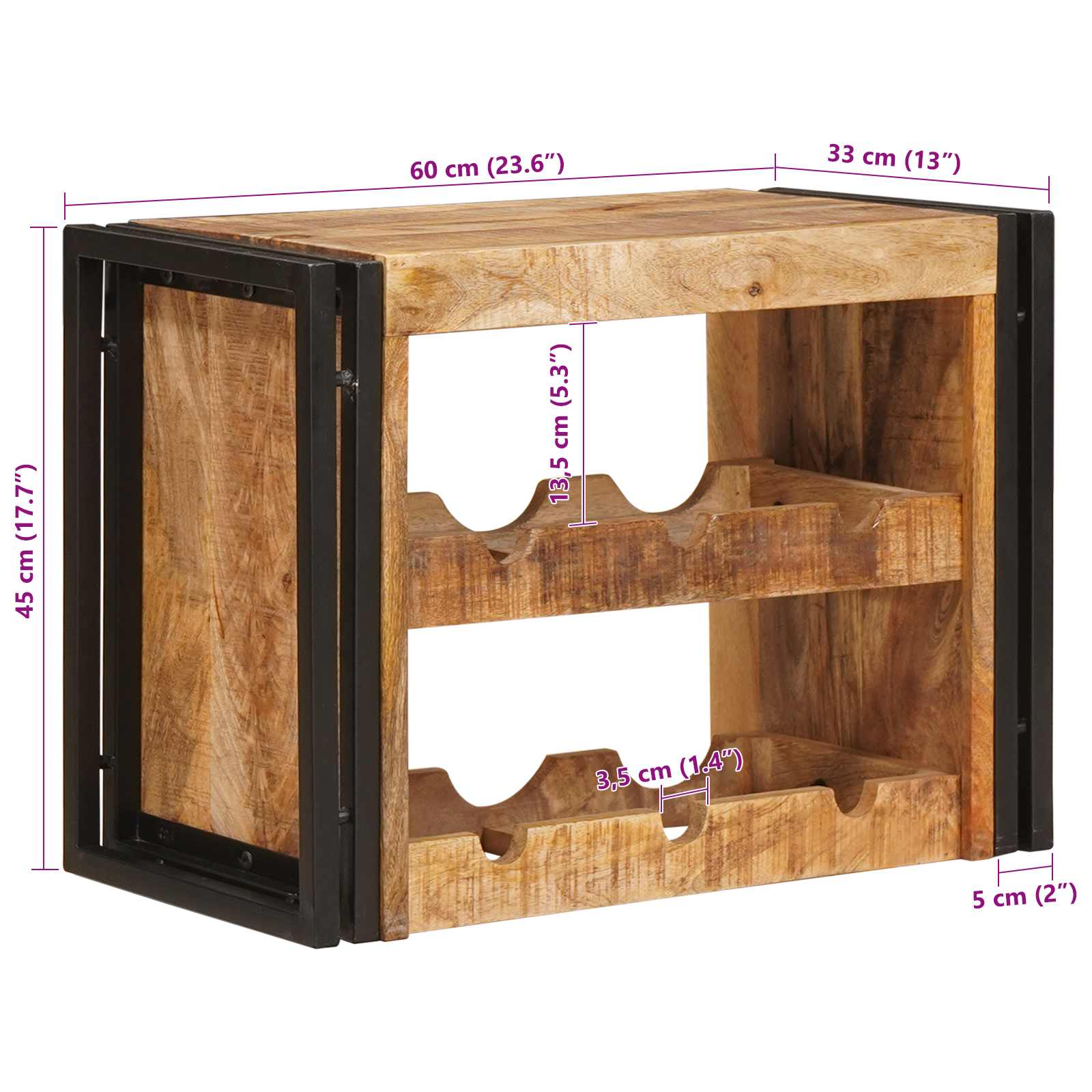 vidaXL Regał na wino Brązowy 60 x 45 x 33 cm Lite Surowe Drewno Mango