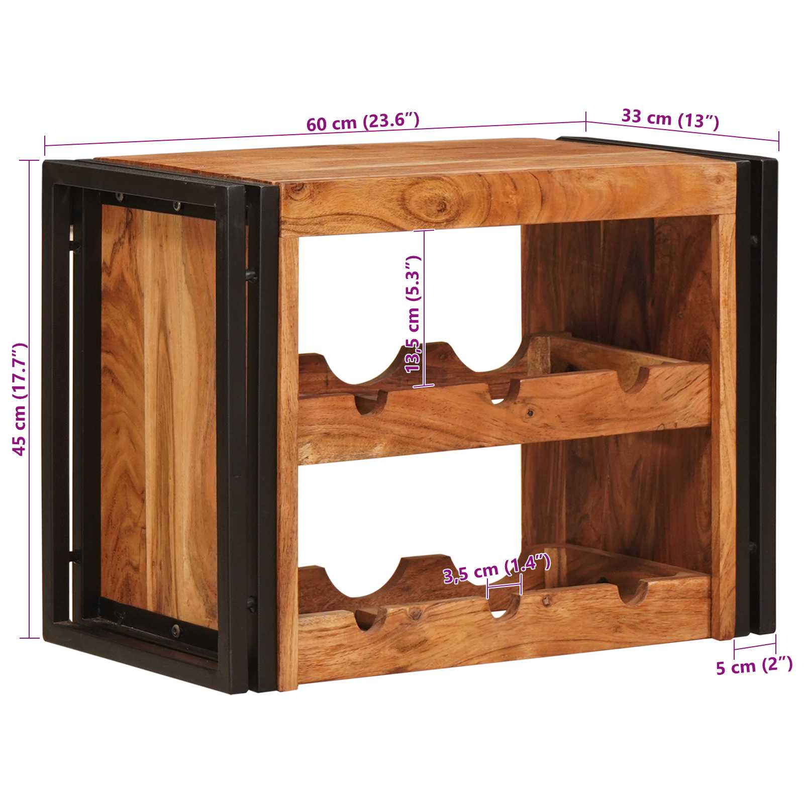 vidaXL Regał na wino Brązowy 60 x 45 x 33 cm Lite Drewno Akacji