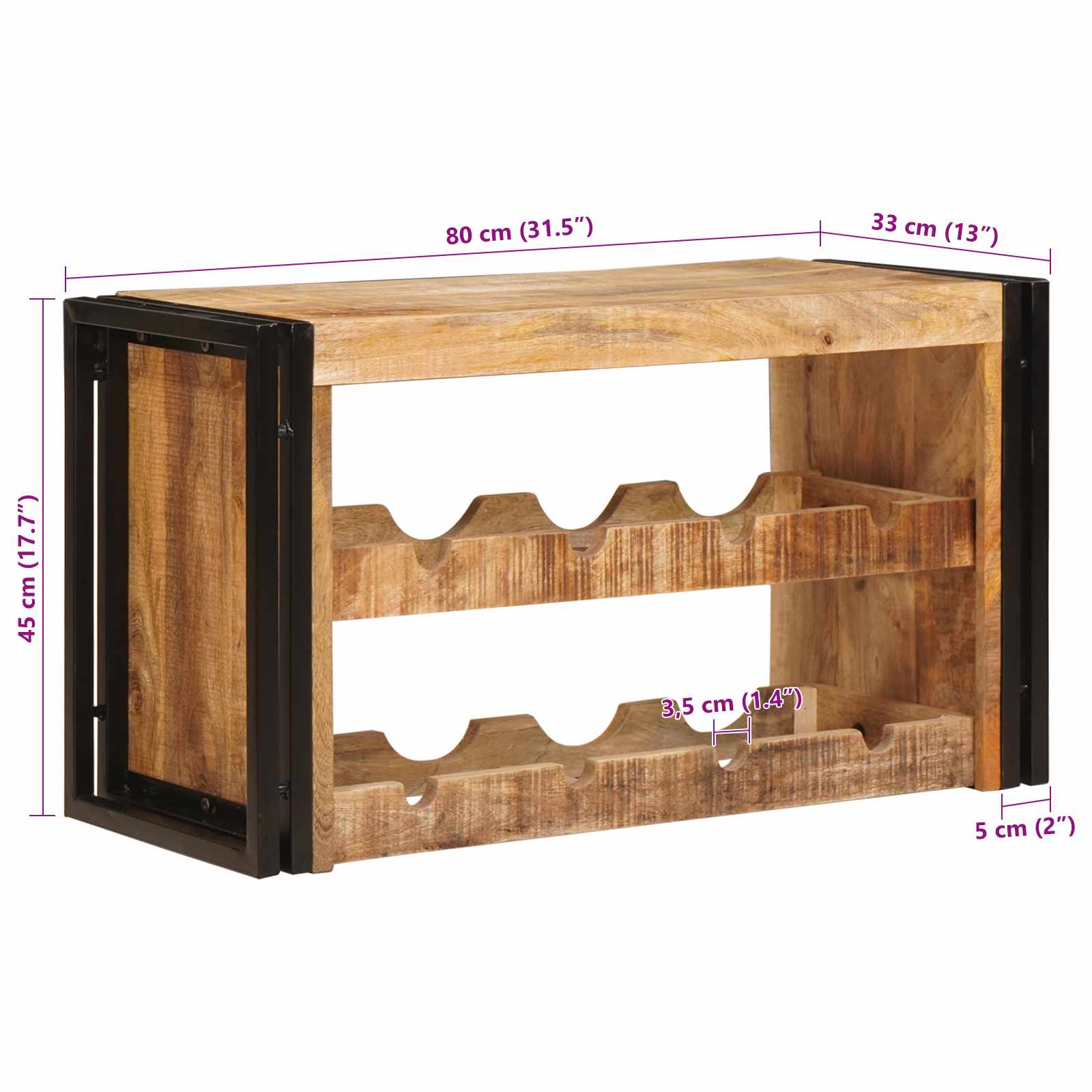 vidaXL Regał na wino Brązowy 80 x 45 x 33 cm Lite Surowe Drewno Mango