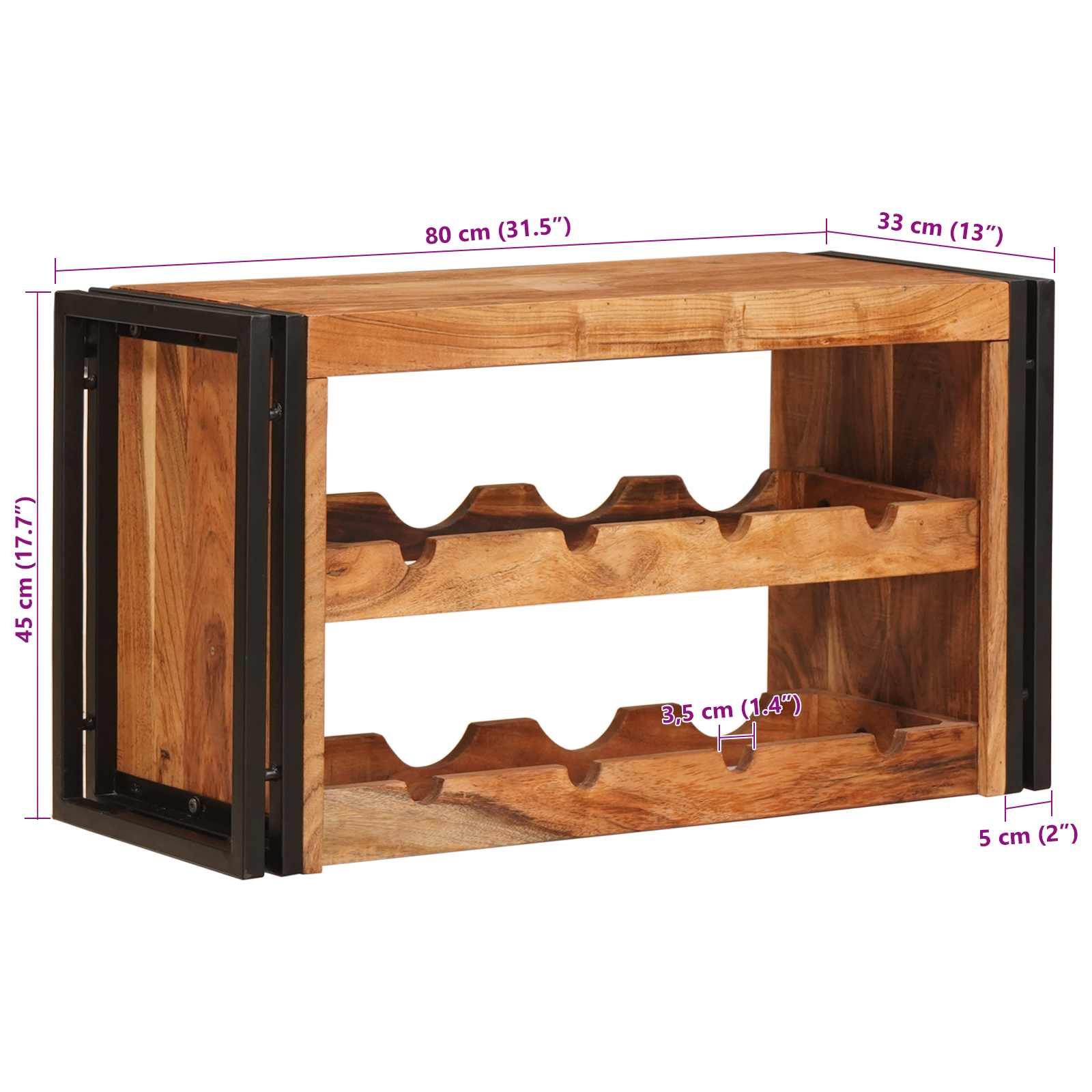 vidaXL Regał na wino Brązowy 80 x 45 x 33 cm Lite Drewno Akacji