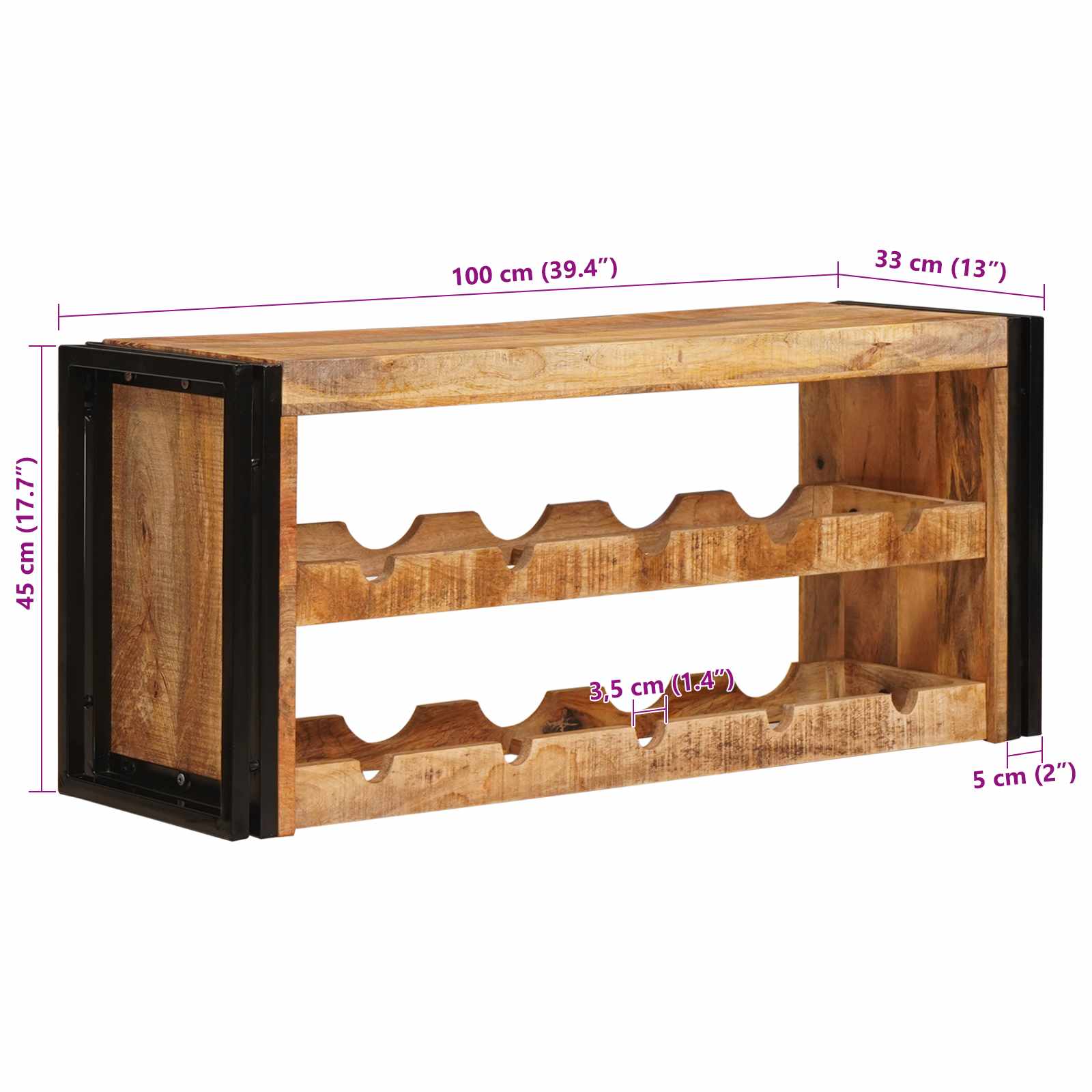 vidaXL Regał na wino Brązowy 100 x 45 x 33 cm Lite Surowe Drewno Mango