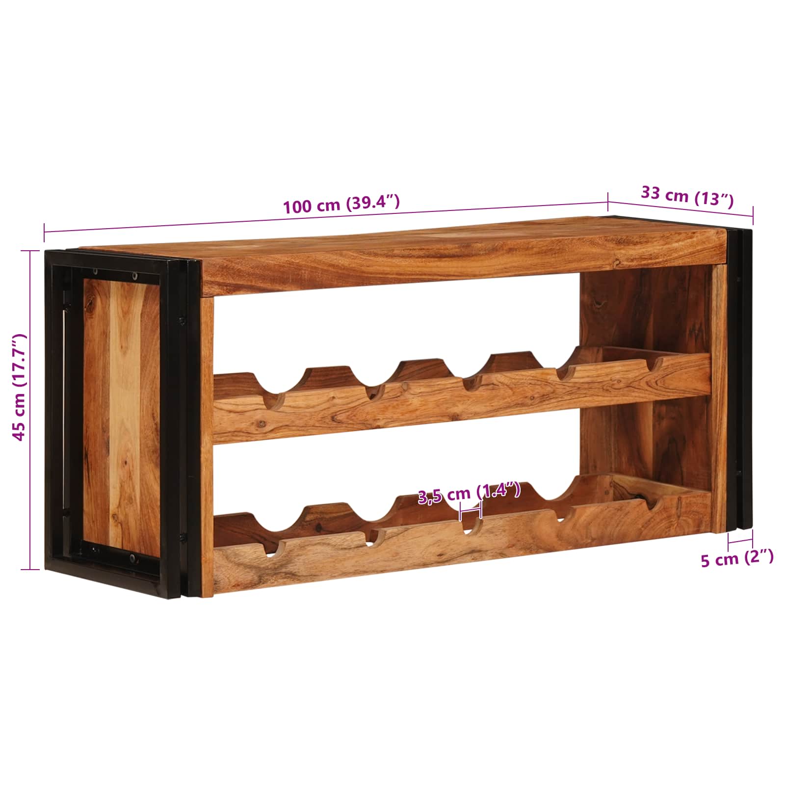 vidaXL Regał na wino Brązowy 100 x 45 x 33 cm Lite Drewno Akacji