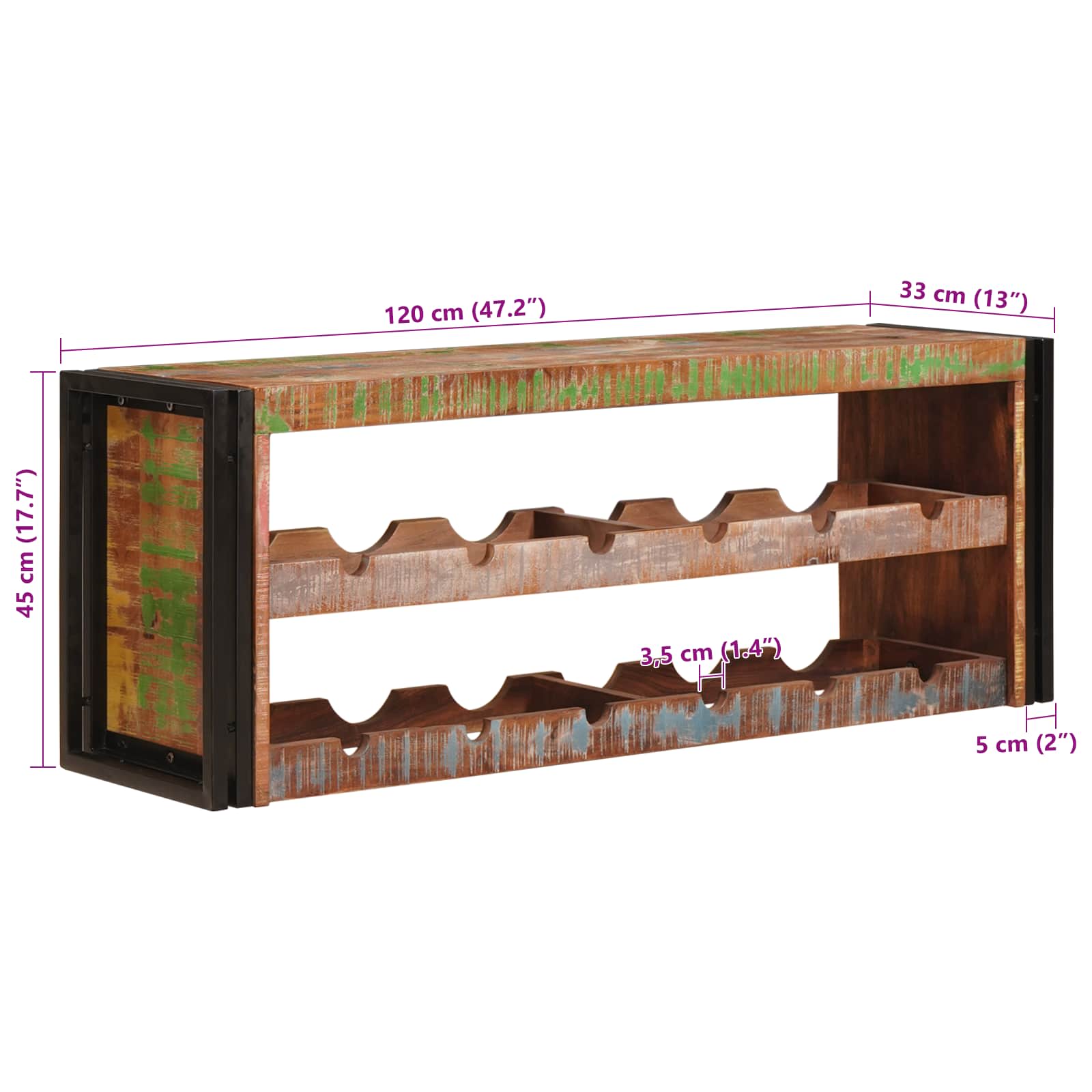 vidaXL Regał na wino Brązowy 120 x 45 x 33 cm Lite odzyskane drewno