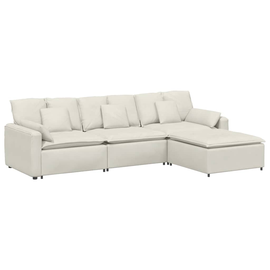 vidaXL Sofa modułowa z podnóżkiem i poduszkami, kremowa