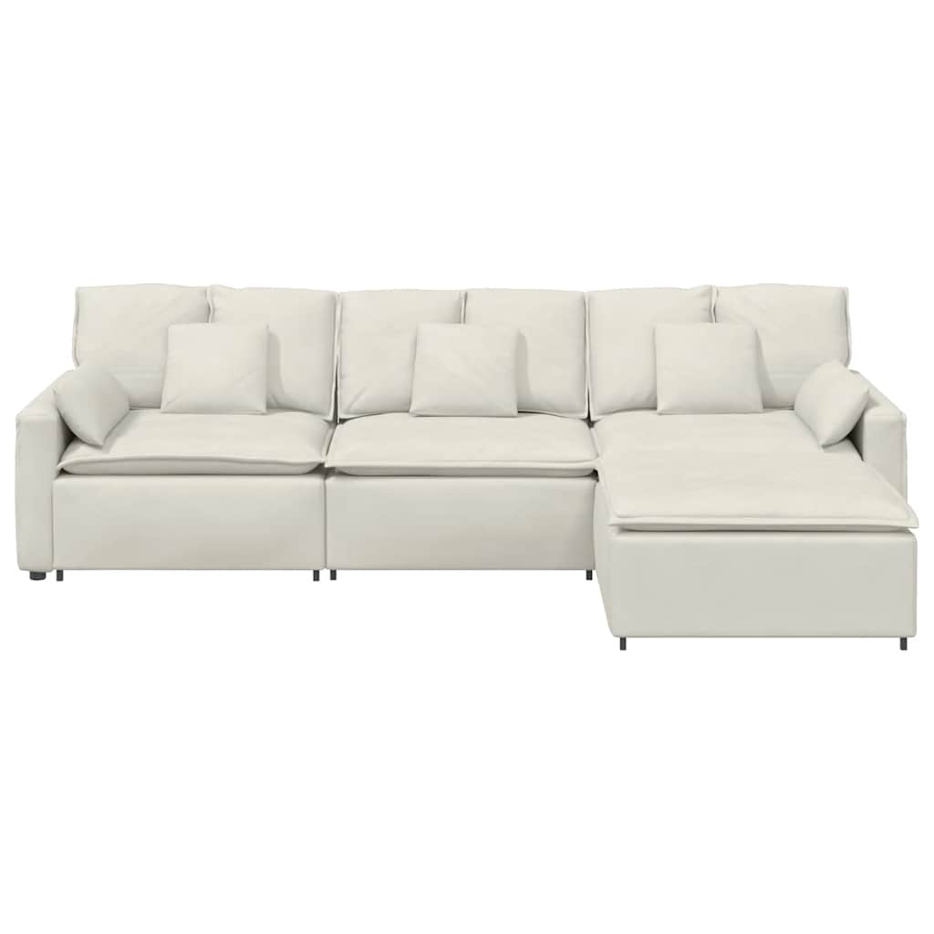 vidaXL Sofa modułowa z podnóżkiem i poduszkami, kremowa