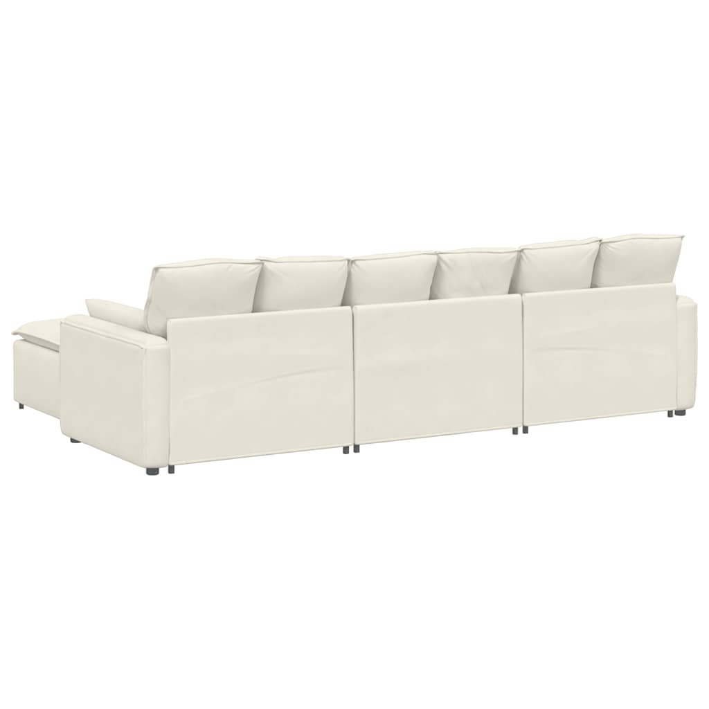 vidaXL Sofa modułowa z podnóżkiem i poduszkami, kremowa
