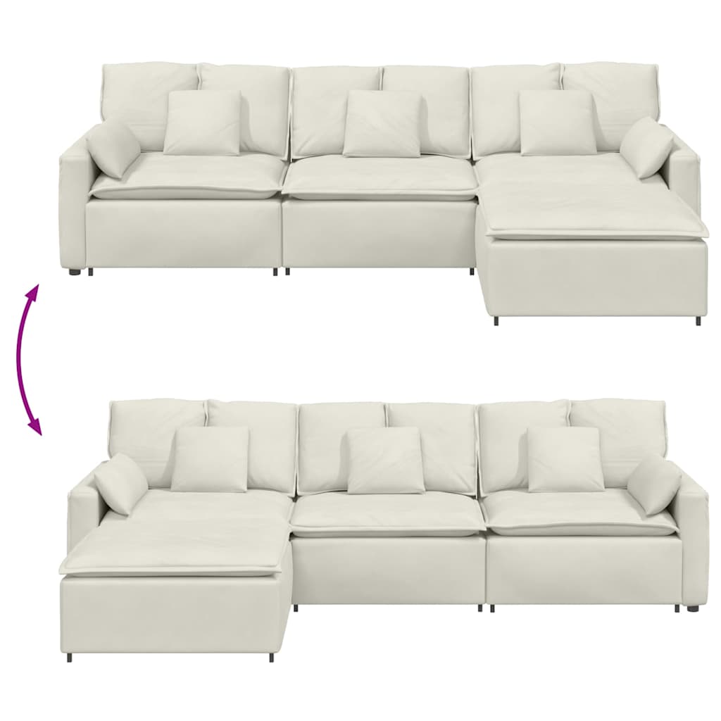 vidaXL Sofa modułowa z podnóżkiem i poduszkami, kremowa