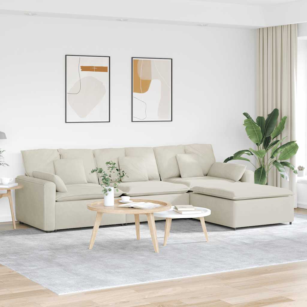 vidaXL Sofa modułowa z podnóżkiem i poduszkami, kremowa