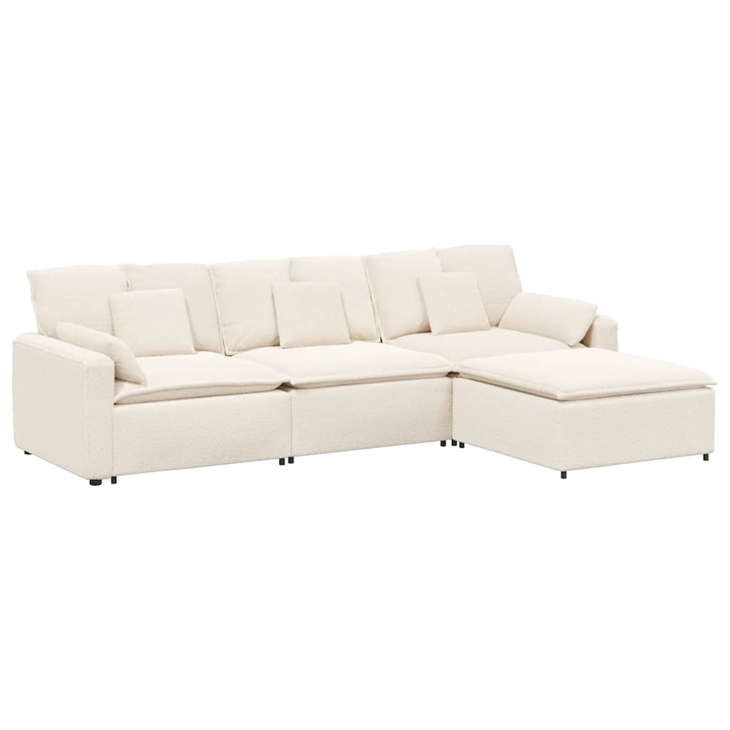 vidaXL Sofa modułowa z podnóżkiem i poduszkami, kremowa