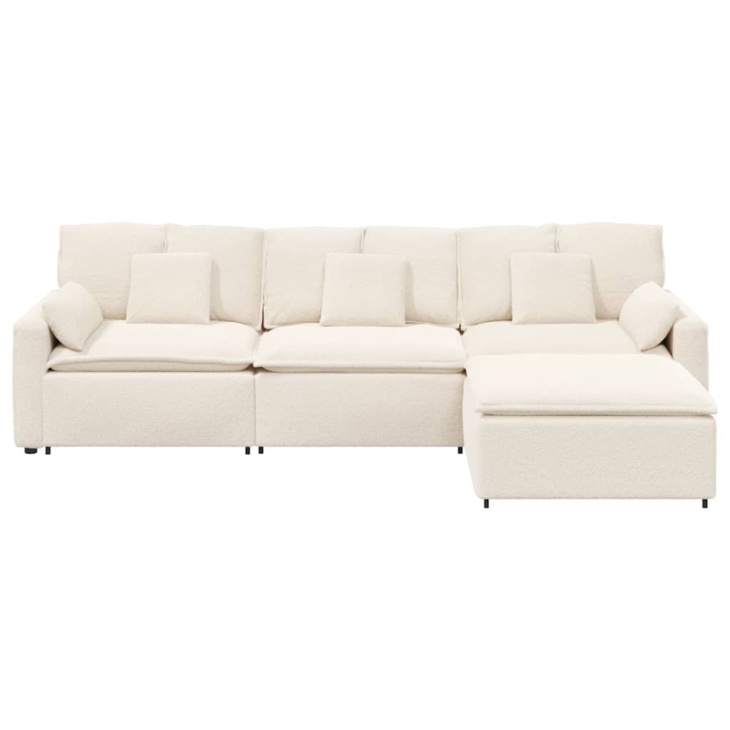 vidaXL Sofa modułowa z podnóżkiem i poduszkami, kremowa