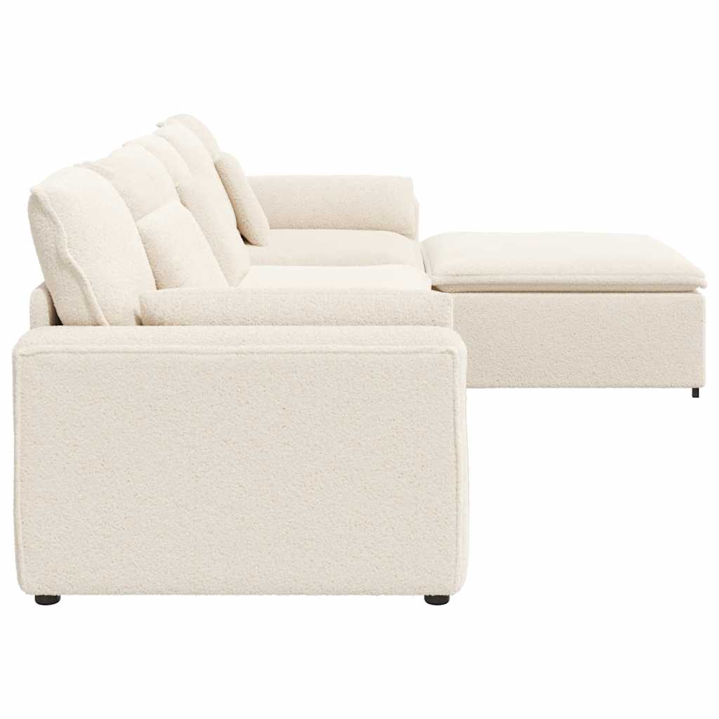 vidaXL Sofa modułowa z podnóżkiem i poduszkami, kremowa