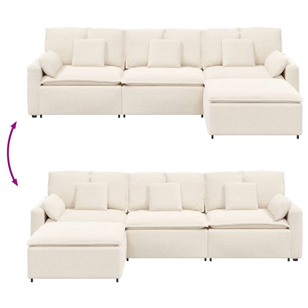 vidaXL Sofa modułowa z podnóżkiem i poduszkami, kremowa