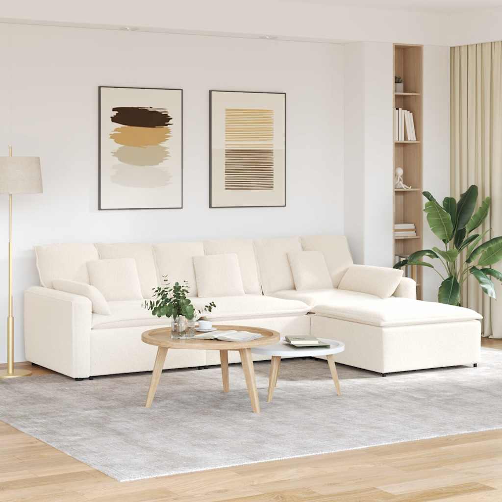 vidaXL Sofa modułowa z podnóżkiem i poduszkami, kremowa