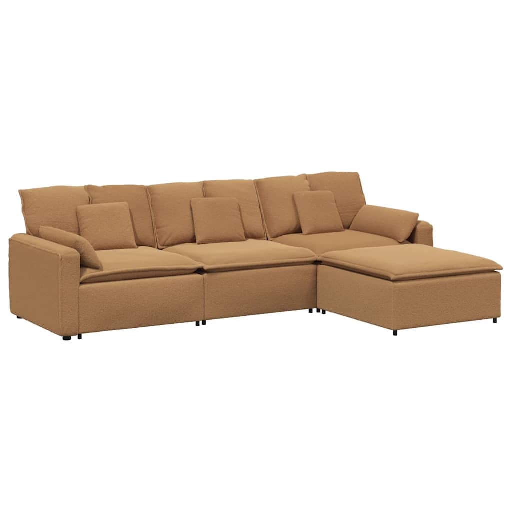 vidaXL Sofa modułowa z podnóżkiem i poduszkami, beżowa