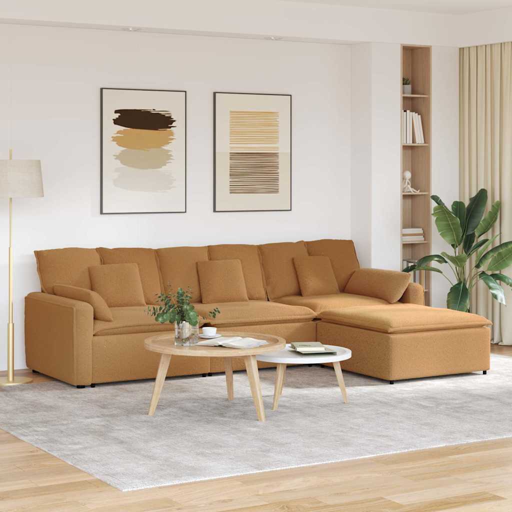 vidaXL Sofa modułowa z podnóżkiem i poduszkami, beżowa