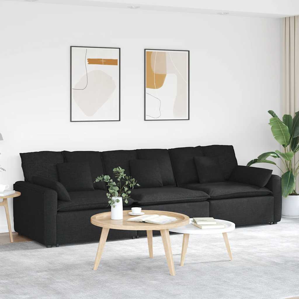 vidaXL Sofa modułowa z poduszkami, czarna