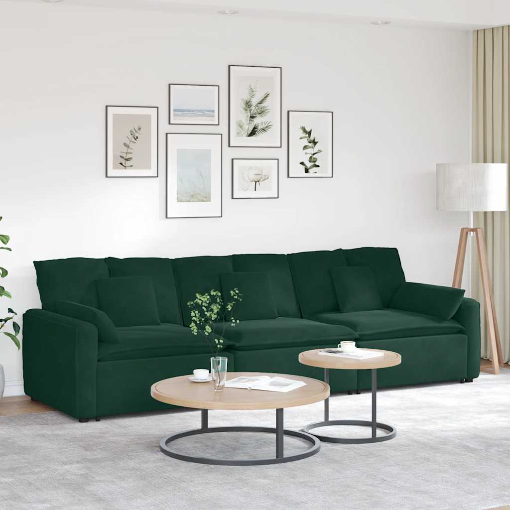 vidaXL Sofa modułowa z poduszkami, ciemnozielona
