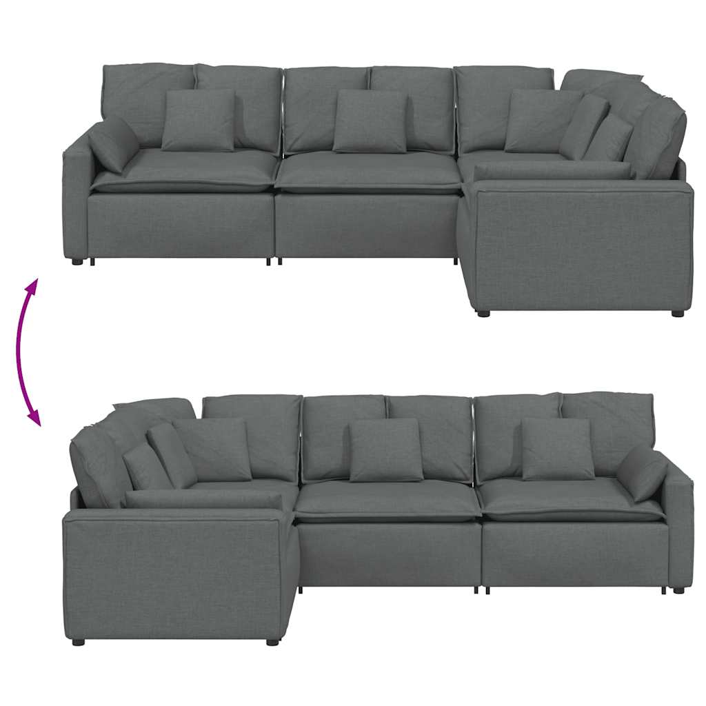 vidaXL Sofa modułowa z poduszkami Tkanina Ciemnoszara