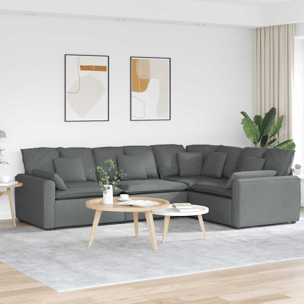vidaXL Sofa modułowa z poduszkami Tkanina Ciemnoszara