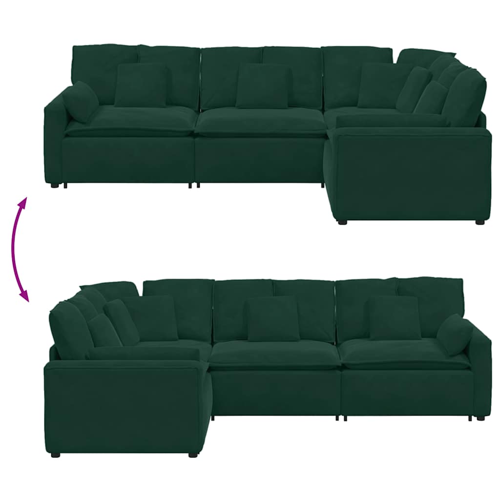 vidaXL Sofa modułowa z poduszkami aksamitna ciemnozielona