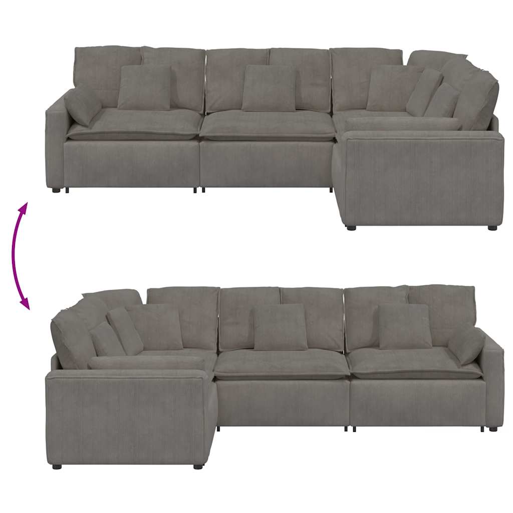 vidaXL Sofa modułowa z poduszkami Tkanina sztruksowa Jasnoszara