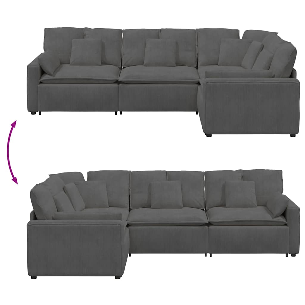 vidaXL Sofa modułowa z poduszkami Tkanina sztruksowa Ciemnoszara