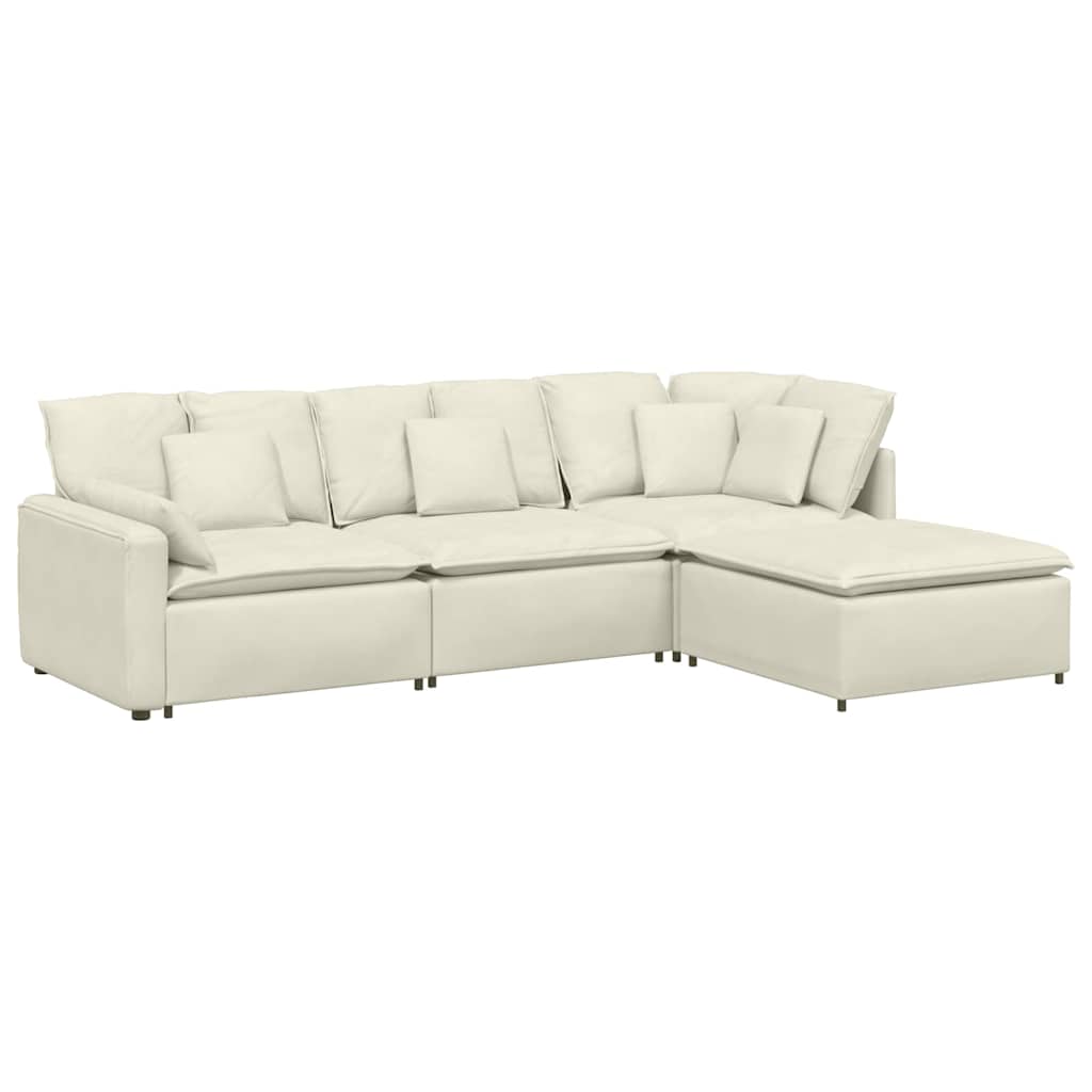 vidaXL Sofa modułowa z podnóżkiem i poduszkami aksamitna kremowa