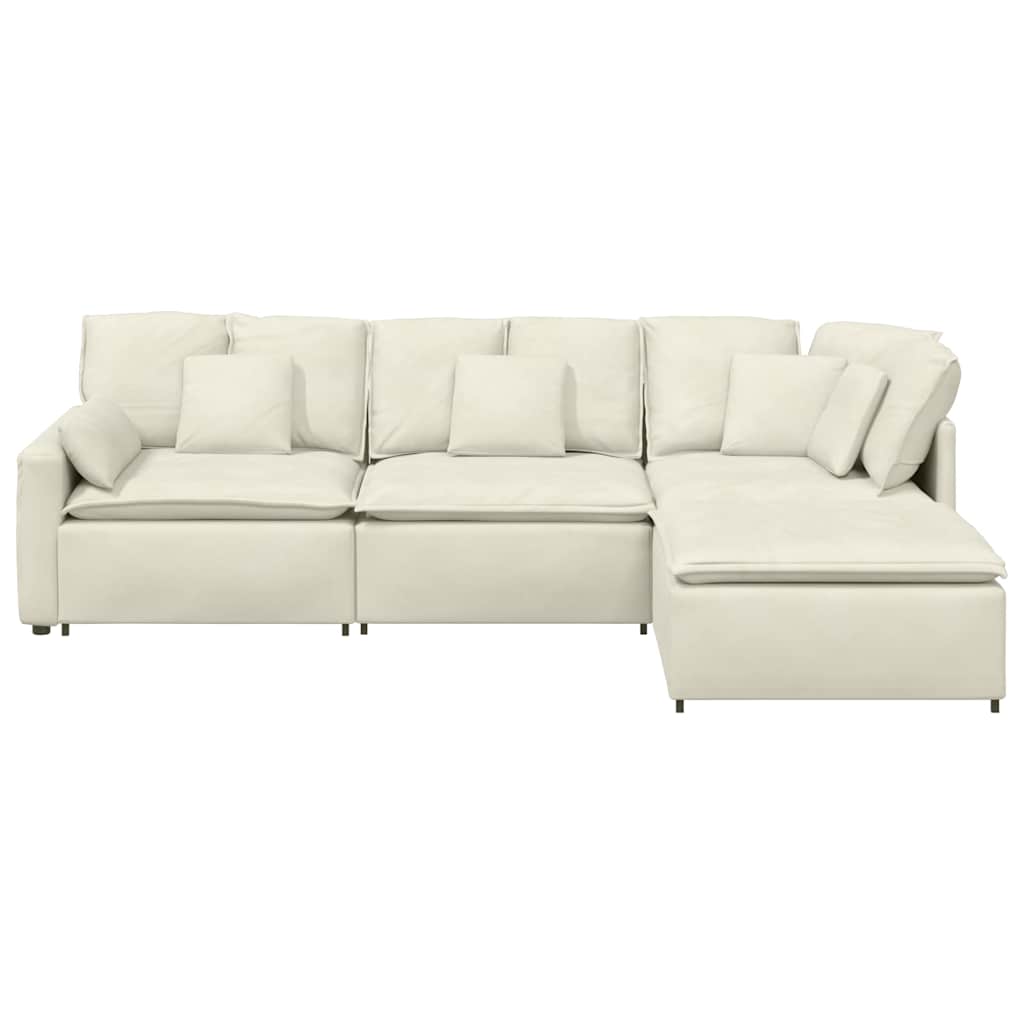 vidaXL Sofa modułowa z podnóżkiem i poduszkami aksamitna kremowa